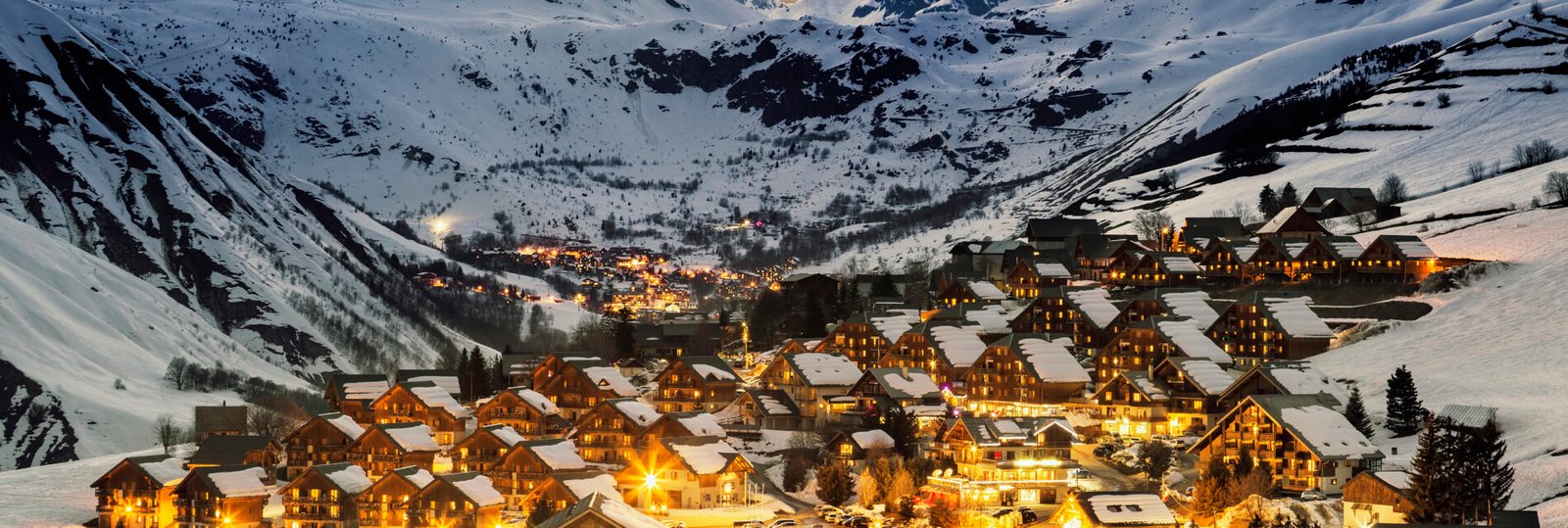 Evening landscape and ski resort in French Alps,Saint jean d'Arves, France