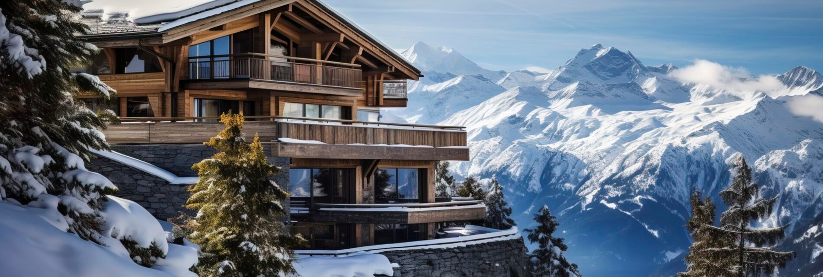 Wooden country chalet in the mountains in winter. Generation AI